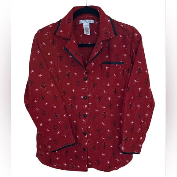 Ellen Tracy Pajama Set Womens Tree Star Red Black Christmas. Womens Size Small. - Picture 3 of 8